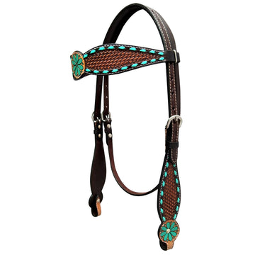 Bar H Equine Genuine Western American Leather Horse Premium Headstall & Breast Collar Set